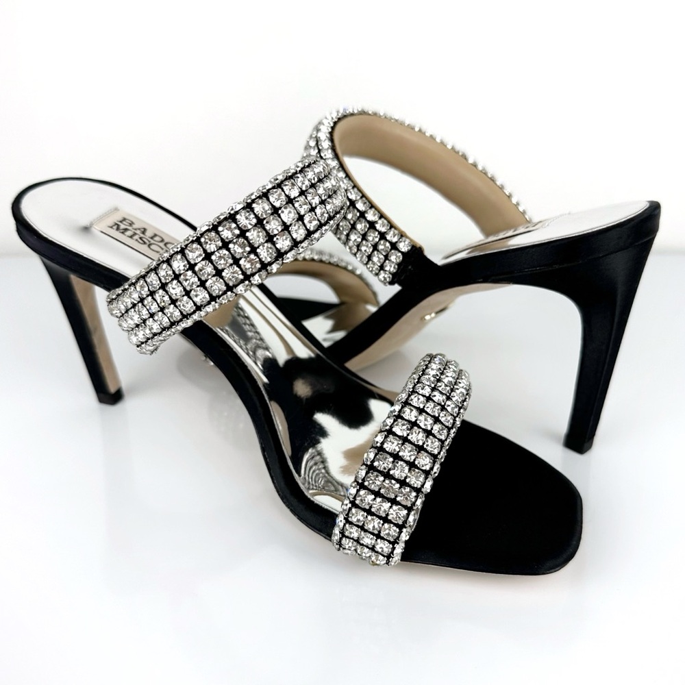 Badgley Mischka Women's Sade Jeweled Double Band Heeled Sandals Black Size 6 - Picture 5 of 11